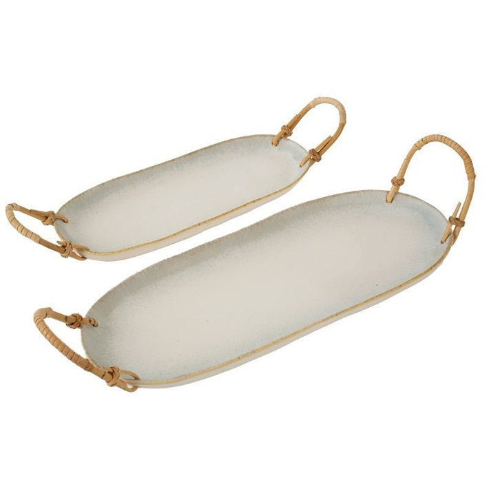 Rattan and Ceramic Platter