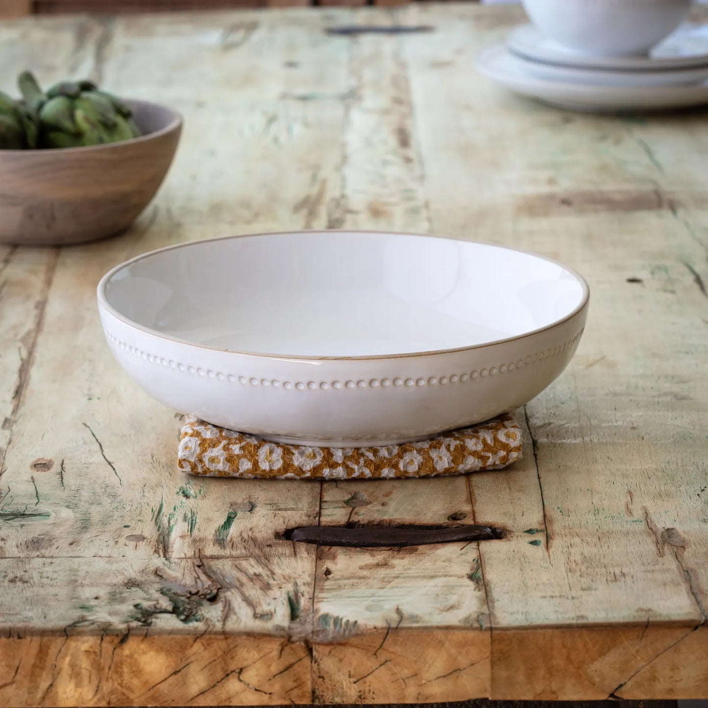 Glazed White Serving Bowl