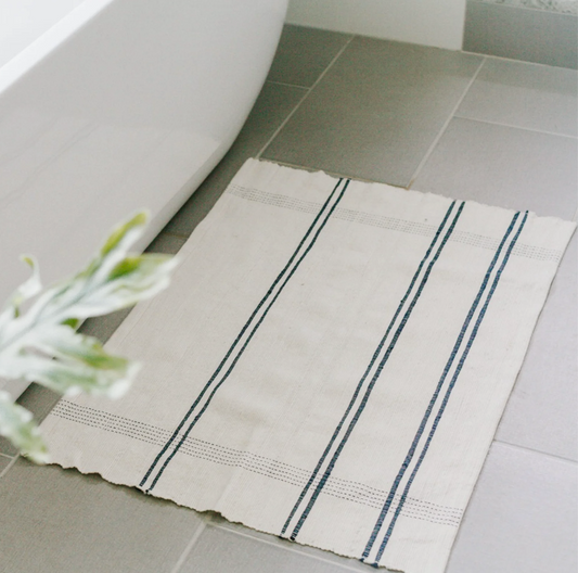 Stripes Cotton Bath Mat Navy