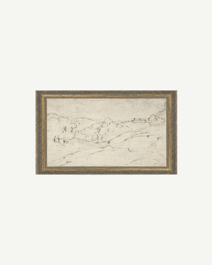 Rolling Hills Sketch Framed Antique Art