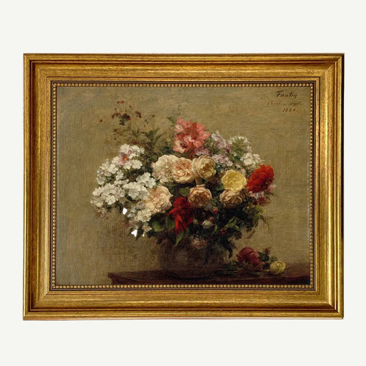 Summer Flowers Vintage Framed Painting Print on Canvas