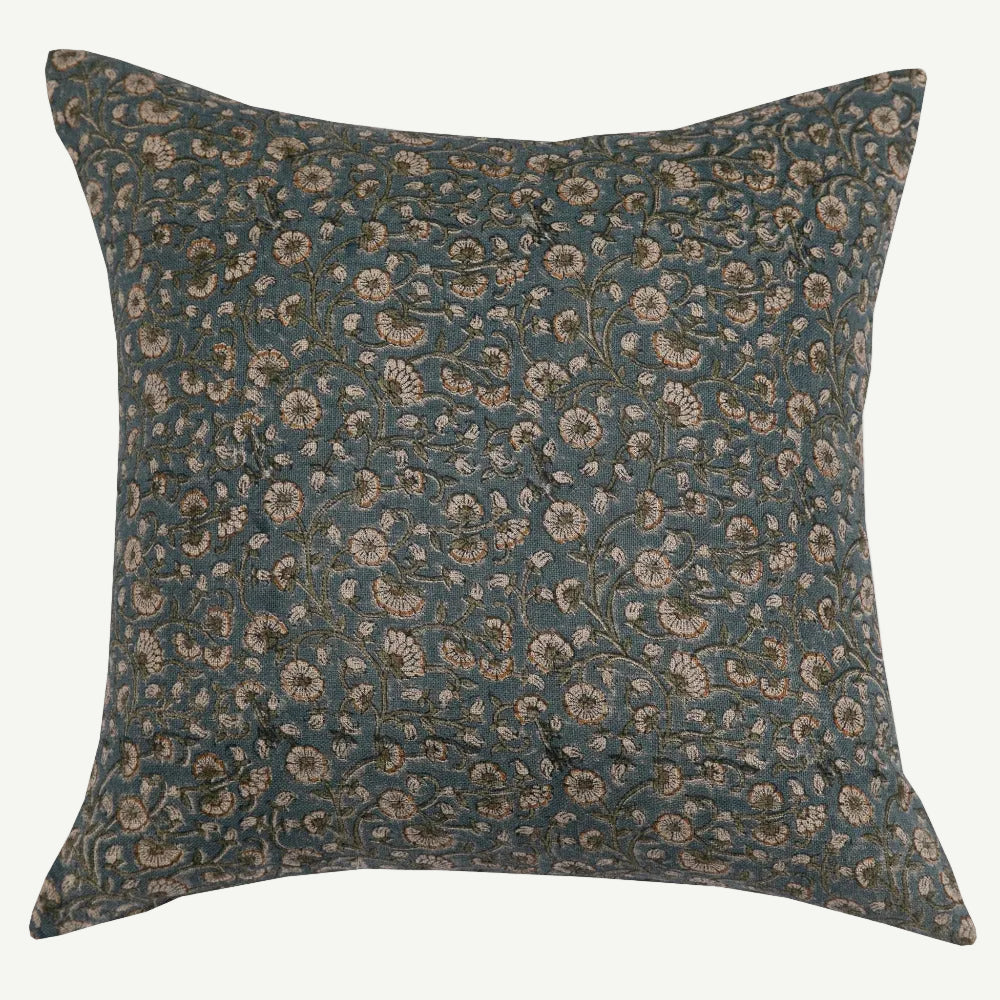 Blue Floral Pillow 22"