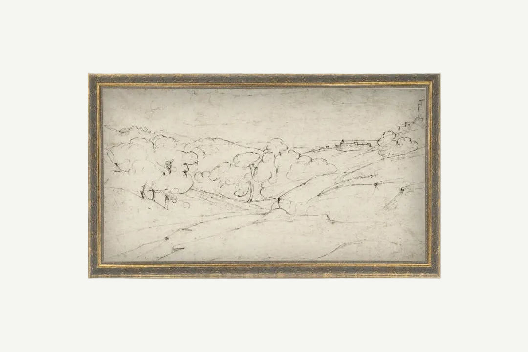 Rolling Hills Sketch Framed Antique Art