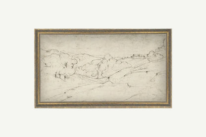 Rolling Hills Sketch Framed Antique Art